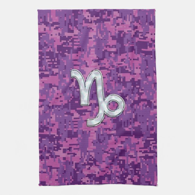 Capricorn Zodiac Sign Pink Digital Camouflage Geschirrtuch (Vertikal)