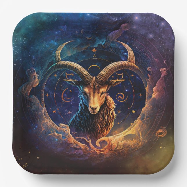 Capricorn Zodiac Sign Watercolor Design Pappteller (Vorderseite)
