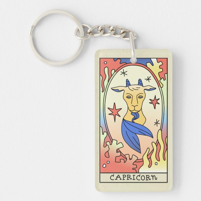 Capricorn Zodiac Signieren Abstrakte Kunst Vintag Schlüsselanhänger (Vorderseite)