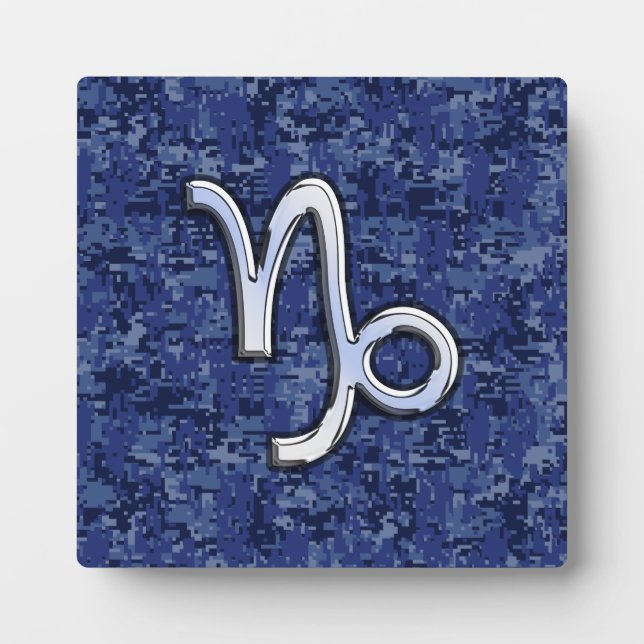 Capricorn Zodiac-Symbol auf Blue Digital-Camouflag Fotoplatte (Vorderseite)