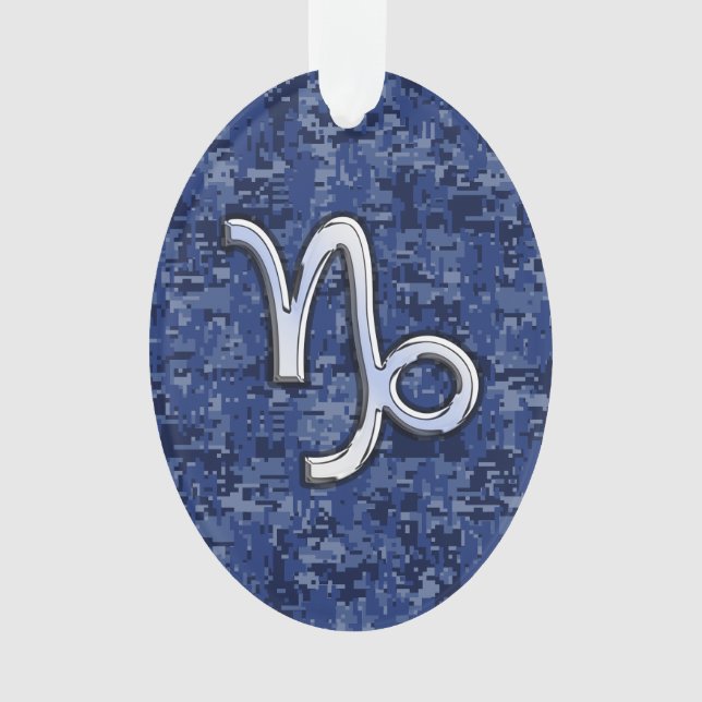 Capricorn Zodiac-Symbol auf Blue Digital-Camouflag Ornament (Vorderseite)