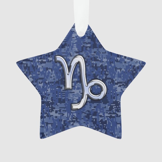 Capricorn Zodiac-Symbol auf Blue Digital-Camouflag Ornament (Vorderseite)