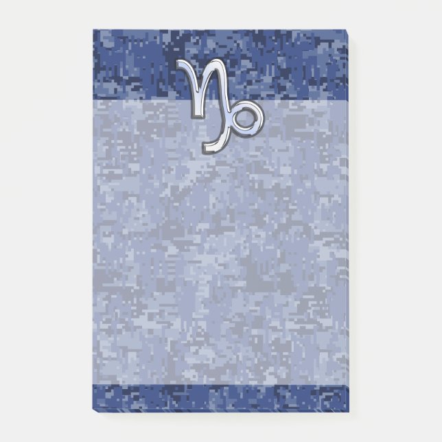 Capricorn Zodiac-Symbol auf Blue Digital-Camouflag Post-it Klebezettel (Vorderseite)