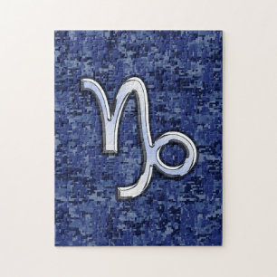 Capricorn Zodiac-Symbol auf Blue Digital-Camouflag Puzzle