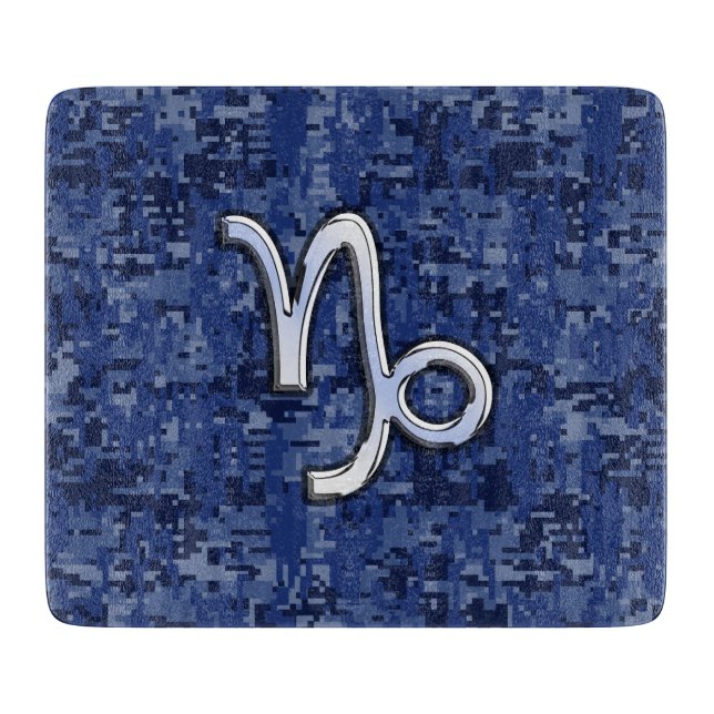 Capricorn Zodiac-Symbol auf Blue Digital-Camouflag Schneidebrett (Vorderseite)