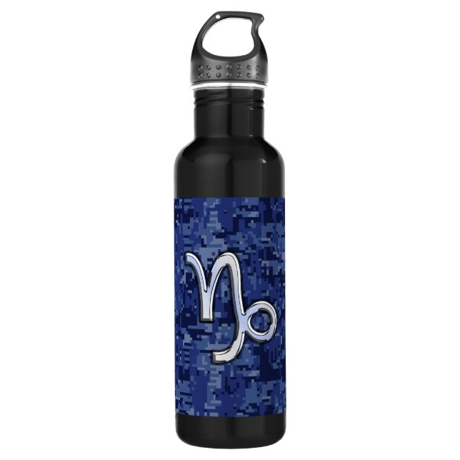 Capricorn Zodiac-Symbol auf Blue Digital-Camouflag Trinkflasche (Vorderseite)