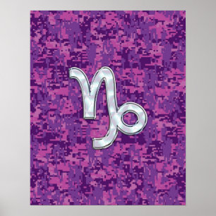 Capricorn Zodiac-Symbol auf der Fuchsia Digitalen Poster