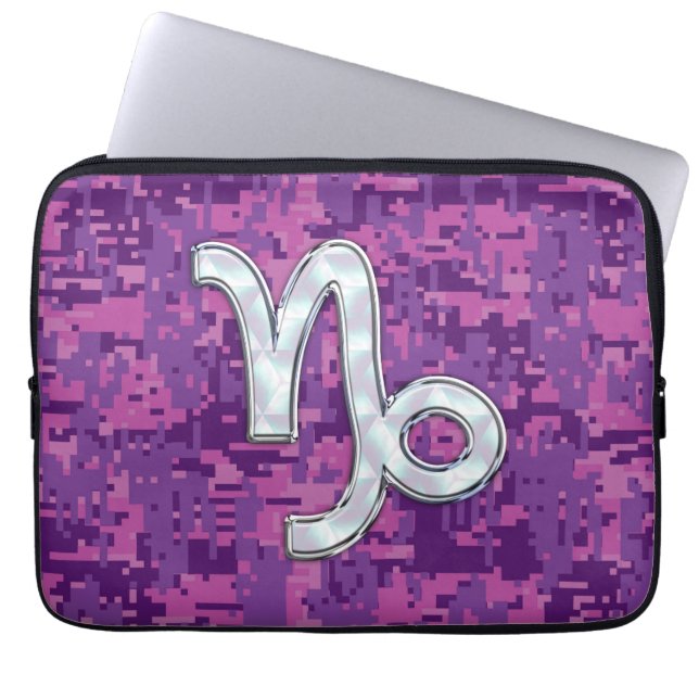 Capricorn Zodiac Symbol auf rosa Camouflage Laptopschutzhülle (Vorderseite)