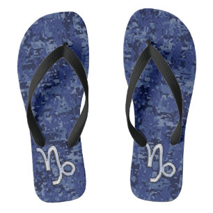 Capricorn Zodiac Symbol Blue Digital Camouflage Flip Flops