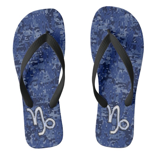 Capricorn Zodiac Symbol Blue Digital Camouflage Flip Flops (Fußbett)