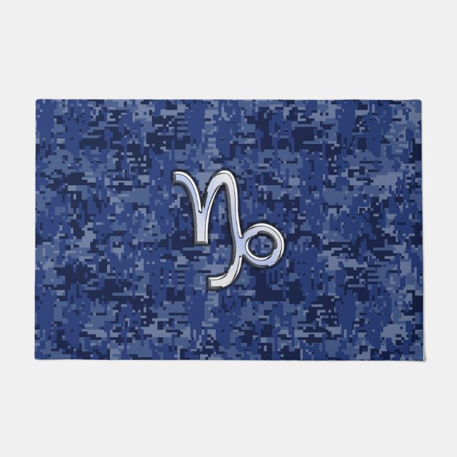 Capricorn Zodiac Symbol Blue Digital Camouflage Fußmatte (Vorderseite)