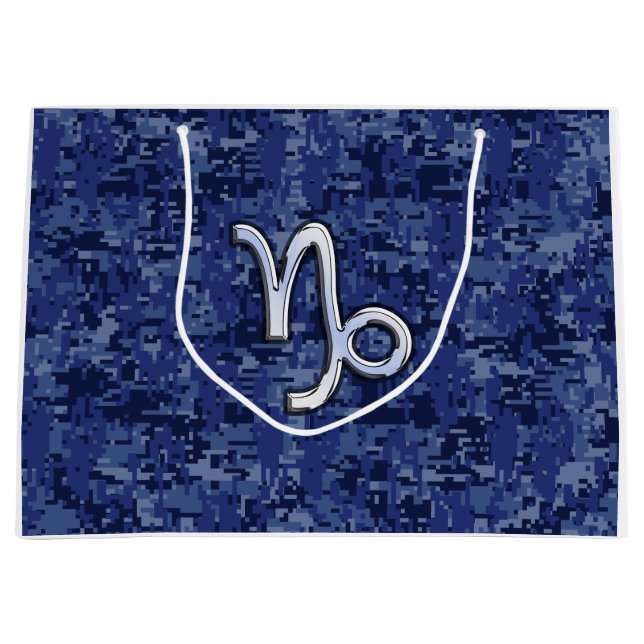 Capricorn Zodiac Symbol Blue Digital Camouflage Große Geschenktüte (Vorderseite)