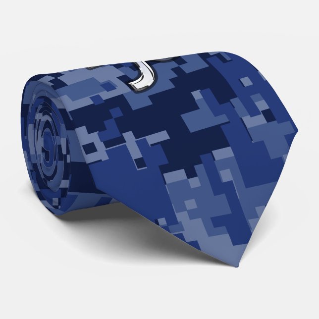 Capricorn Zodiac Symbol Blue Digital Camouflage Krawatte (Gerollt)