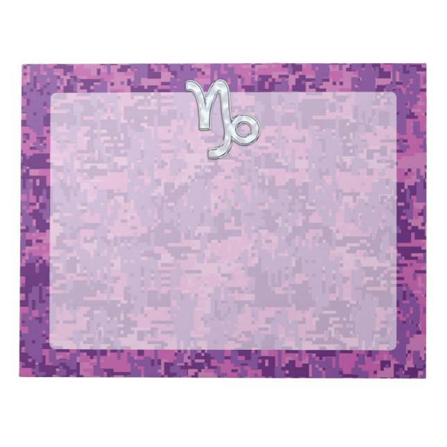 Capricorn Zodiac Symbol Fuchsia Digital Camouflage Notizblock (Vorderseite)