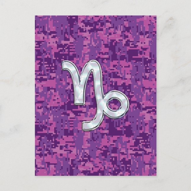 Capricorn Zodiac Symbol Fuchsia Digital Camouflage Postkarte (Vorderseite)