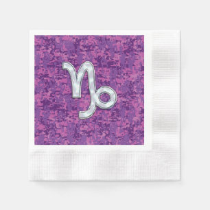 Capricorn Zodiac Symbol Fuchsia Digital Camouflage Serviette