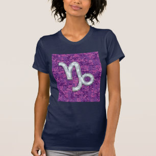 Capricorn Zodiac Symbol Fuchsia Digital Camouflage T-Shirt