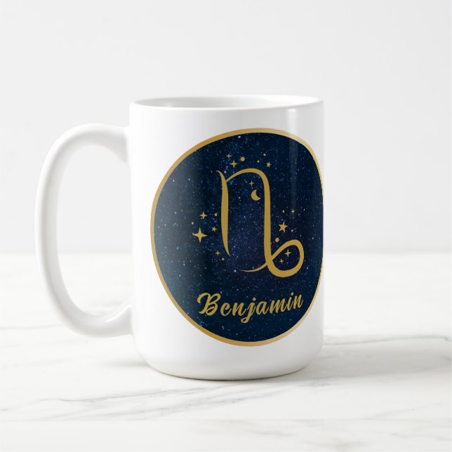 Capricorn Zodiac-Symbol goldblau personalisiert Kaffeetasse (Links)