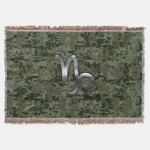 Capricorn Zodiac Symbol Green Digital Camouflage Decke