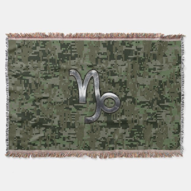 Capricorn Zodiac Symbol Green Digital Camouflage Decke (Vorderseite)