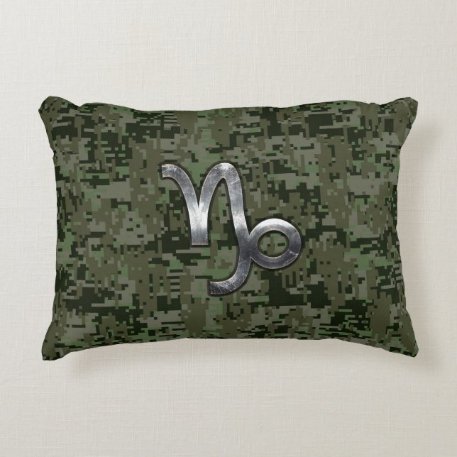 Capricorn Zodiac Symbol Green Digital Camouflage Dekokissen (Vorderseite)
