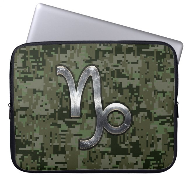 Capricorn Zodiac Symbol Green Digital Camouflage Laptopschutzhülle (Vorderseite)