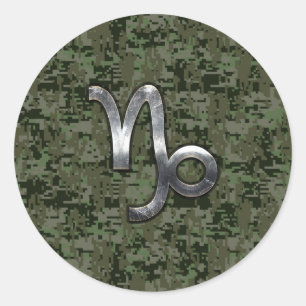Capricorn Zodiac Symbol Green Digital Camouflage Runder Aufkleber