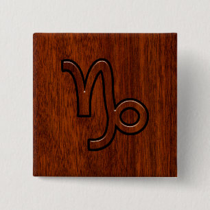 Capricorn Zodiac-Symbol im Holzkörnerstil Button