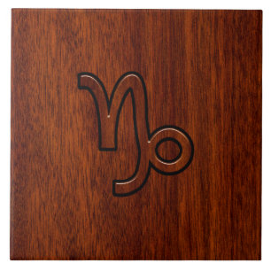 Capricorn Zodiac Symbol in Mahogany Brown Fliese