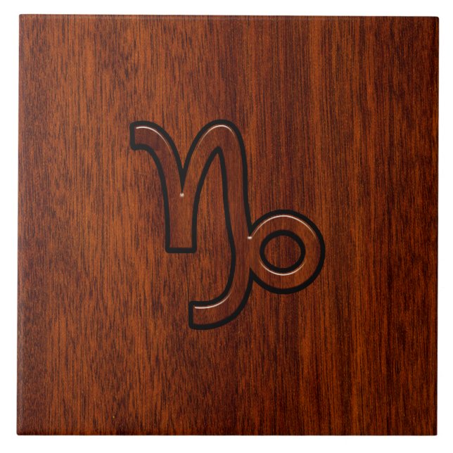 Capricorn Zodiac Symbol in Mahogany Brown Fliese (Vorderseite)