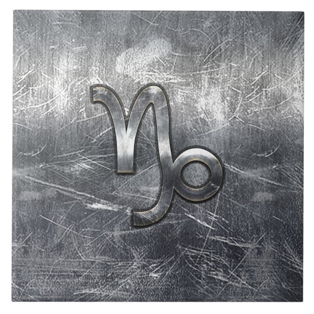 Capricorn Zodiac Symbol Industrial Style Fliese (Vorderseite)