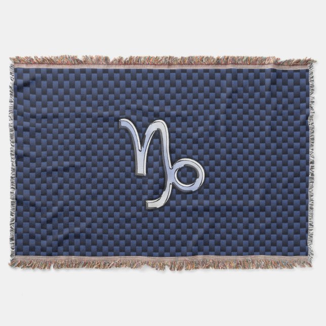 Capricorn Zodiac Symbol Navy Blue Carbon Fibre Decke (Vorderseite)