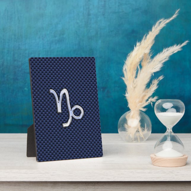 Capricorn Zodiac Symbol Navy Blue Carbon Fibre Fotoplatte (Seite)