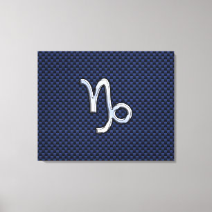 Capricorn Zodiac Symbol Navy Blue Carbon Fibre Leinwanddruck