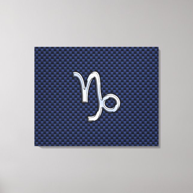 Capricorn Zodiac Symbol Navy Blue Carbon Fibre Leinwanddruck (Vorderseite)