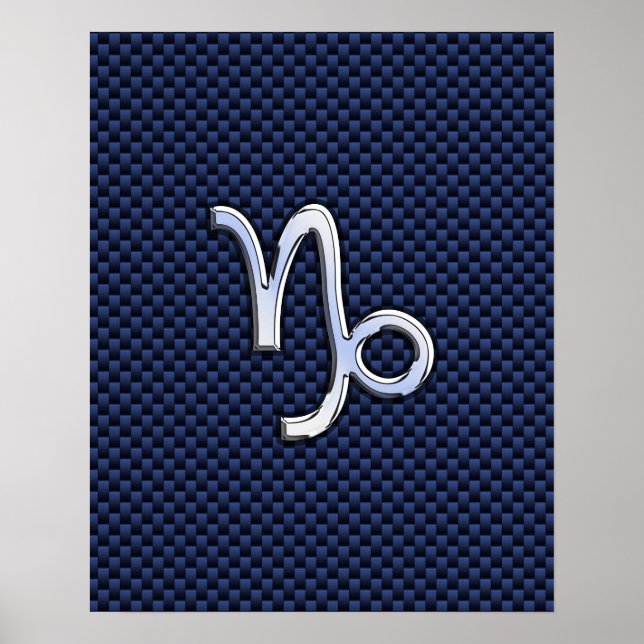 Capricorn Zodiac Symbol Navy Blue Carbon Fibre Poster (Vorne)