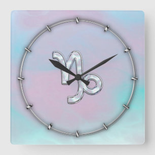 Capricorn Zodiac Symbol on Mother of Pearl Decor Quadratische Wanduhr