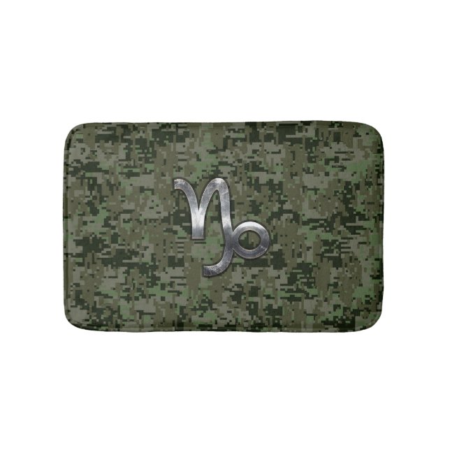 Capricorn Zodiac Symbol Woodland Camouflage Badematte (Vorderseite)