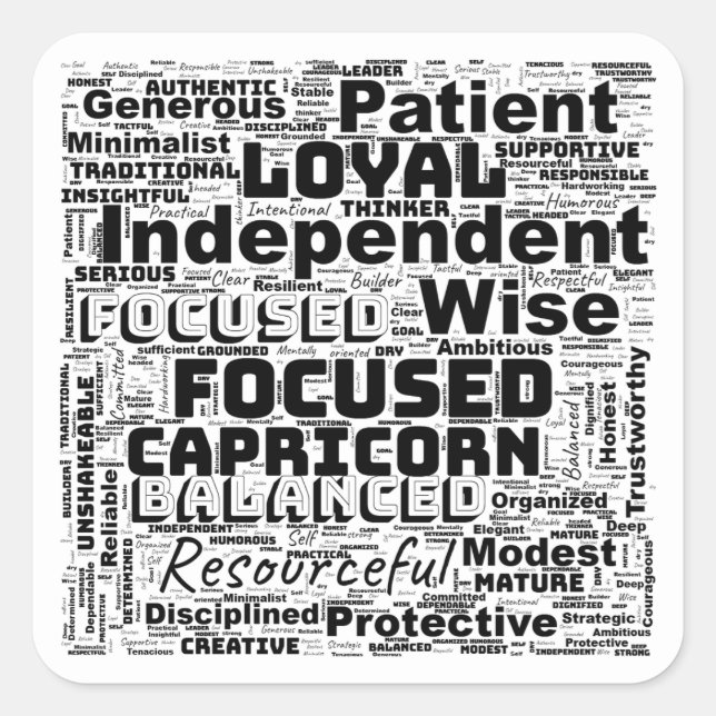 Capricorn Zodiac Word Cloud Inspiration Quadratischer Aufkleber (Vorderseite)