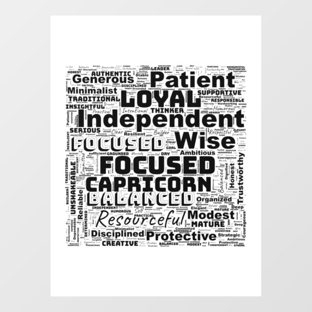 Capricorn Zodiac Word Cloud Inspiraton Wall Decal Fensteraufkleber (Blatt)