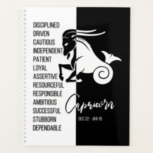 Capricorn-Zodiac-Zeichen, Schwarz & Weiß Planer