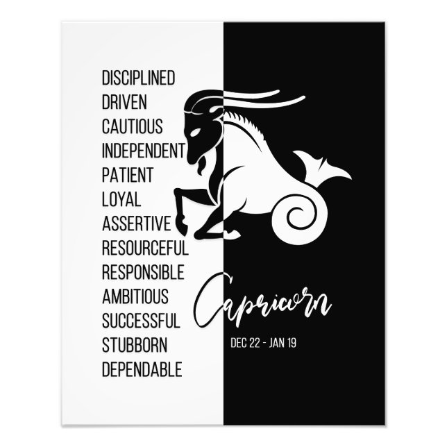Capricorn Zodiac Zeichen, Schwarz & Weiß Poster (Vorne)