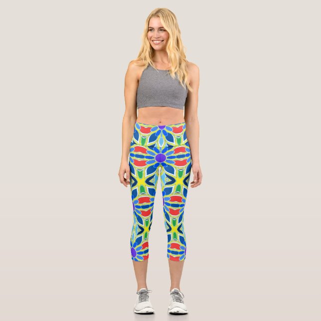Capris, ein buntes trendiges Stoffdesign Capri Leggings (Vorderseite)