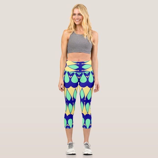 Capris, ein trendiger, vielfarbiger Stoffmuster Capri Leggings (Vorderseite)