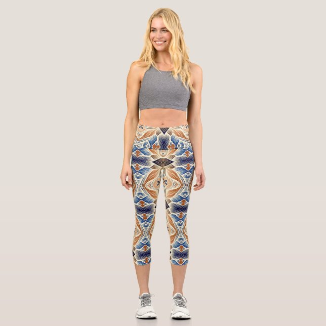 Capris, ein trendiger, vielfarbiger Stoffmuster Capri Leggings (Vorderseite)