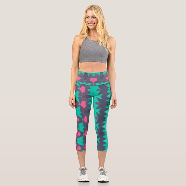 Capris, ein trendiger, vielfarbiger Stoffmuster Capri Leggings (Vorderseite)