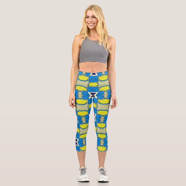 Capris, ein trendiger, vielfarbiger Stoffmuster Capri Leggings (Vorderseite)