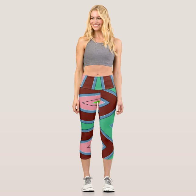 Capris, ein trendiger, vielfarbiger Stoffmuster Capri Leggings (Vorderseite)
