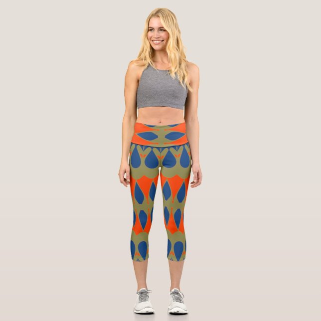 Capris, ein trendiger, vielfarbiger Stoffmuster Capri Leggings (Vorderseite)