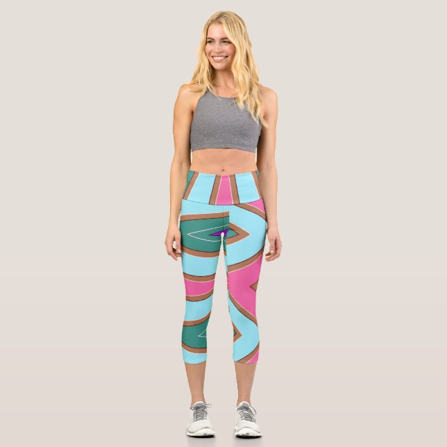 Capris, ein trendiger, vielfarbiger Stoffmuster Capri Leggings (Vorderseite)